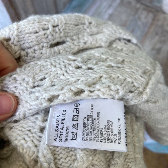 AllSaints Theo Short Off White Wrap Luxurious Knit Cardigan Size M/L 12-14 EUC - Picture 2 of 14